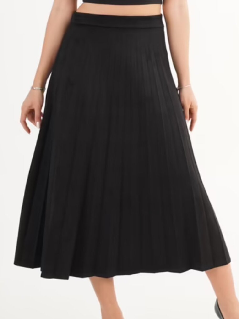 Suede black pleated midi skirt
